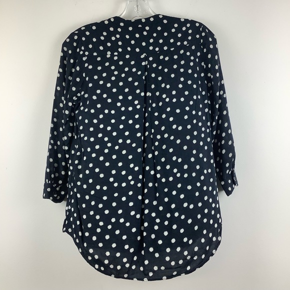 Maeve Anthropologie Polka Dot Henley 3/4 Sleeve Top in Blue/White Multi - Picture 2 of 4